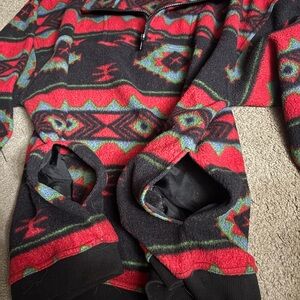 Bugle Boy Red and Black Patterned Zip-Up Sweater